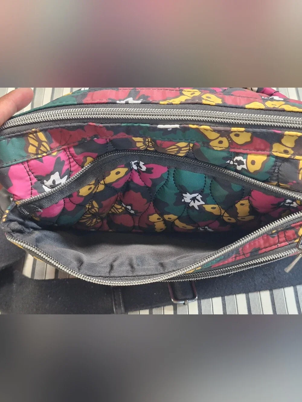 Quilted Floral Butterfly Crossbody Bag Adjustable Strap Multi Pocket Colorful